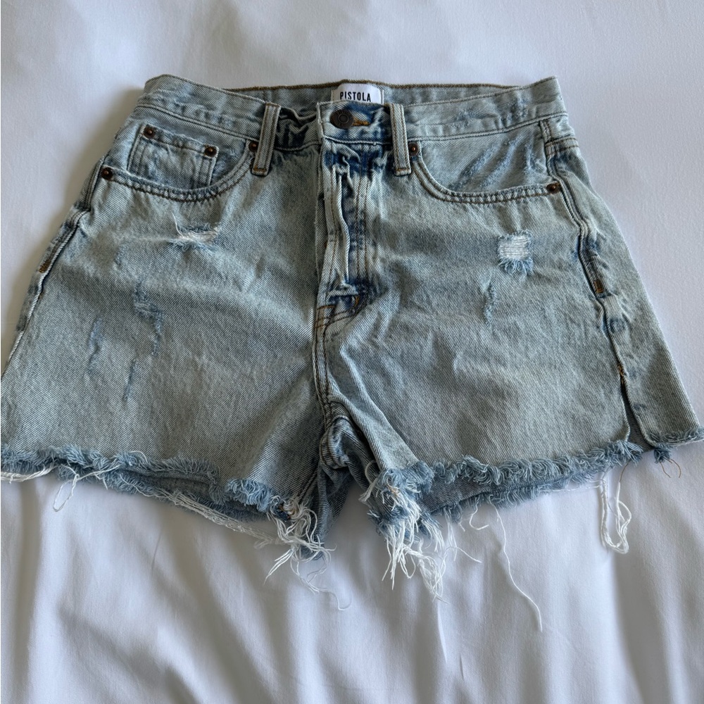 Pistola Blue Jean Shorts Distressed High-Waisted